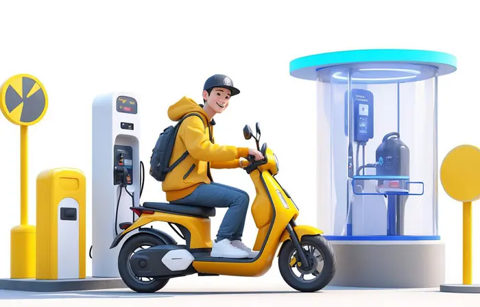 Electric Scooter Charging Station 3D Design Illustration